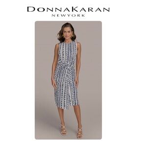 NWT $330 Donna Karan Blue and White Midi Dress